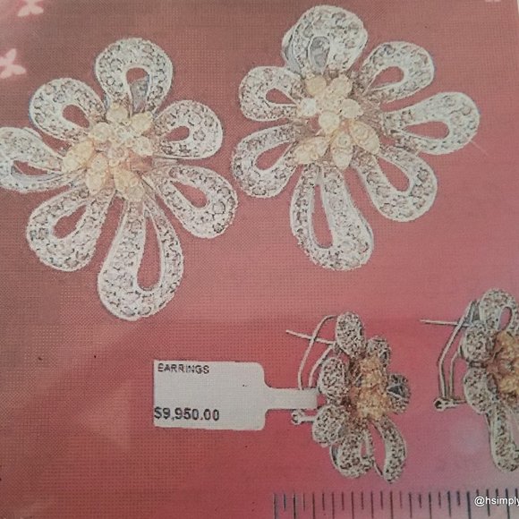 2.82 ctw YELLOW & WHITE Diamond Floral Ribbon Earrings 18K White Gold 18.3 grams - Picture 2 of 6